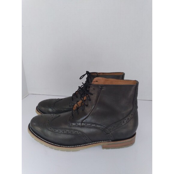 Classic Leather Wingtip Combat Boots Black Brogue Lace-up‎ Ankle Boots. main image 6